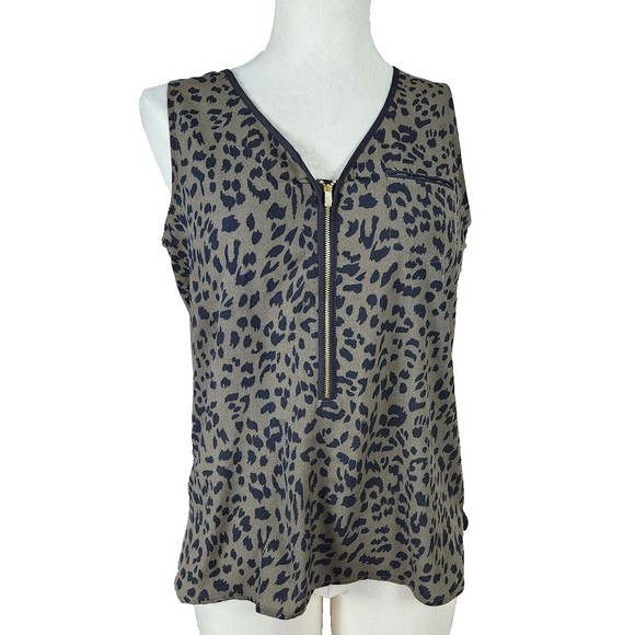 Womens Apt. 9 Tunic Top Sleeveless Animal Print Blouse V neck 1/2 Zip Small - Picture 1 of 4
